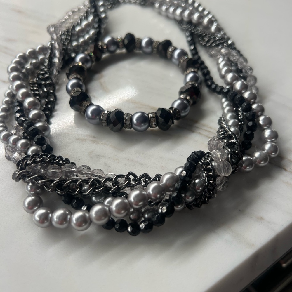 White House Black Market Silver and Black Necklace Set